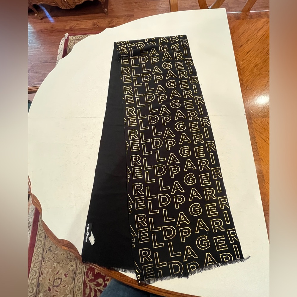 Classic Karl Lagerfeld Black and Gold scarf. Timeless!
